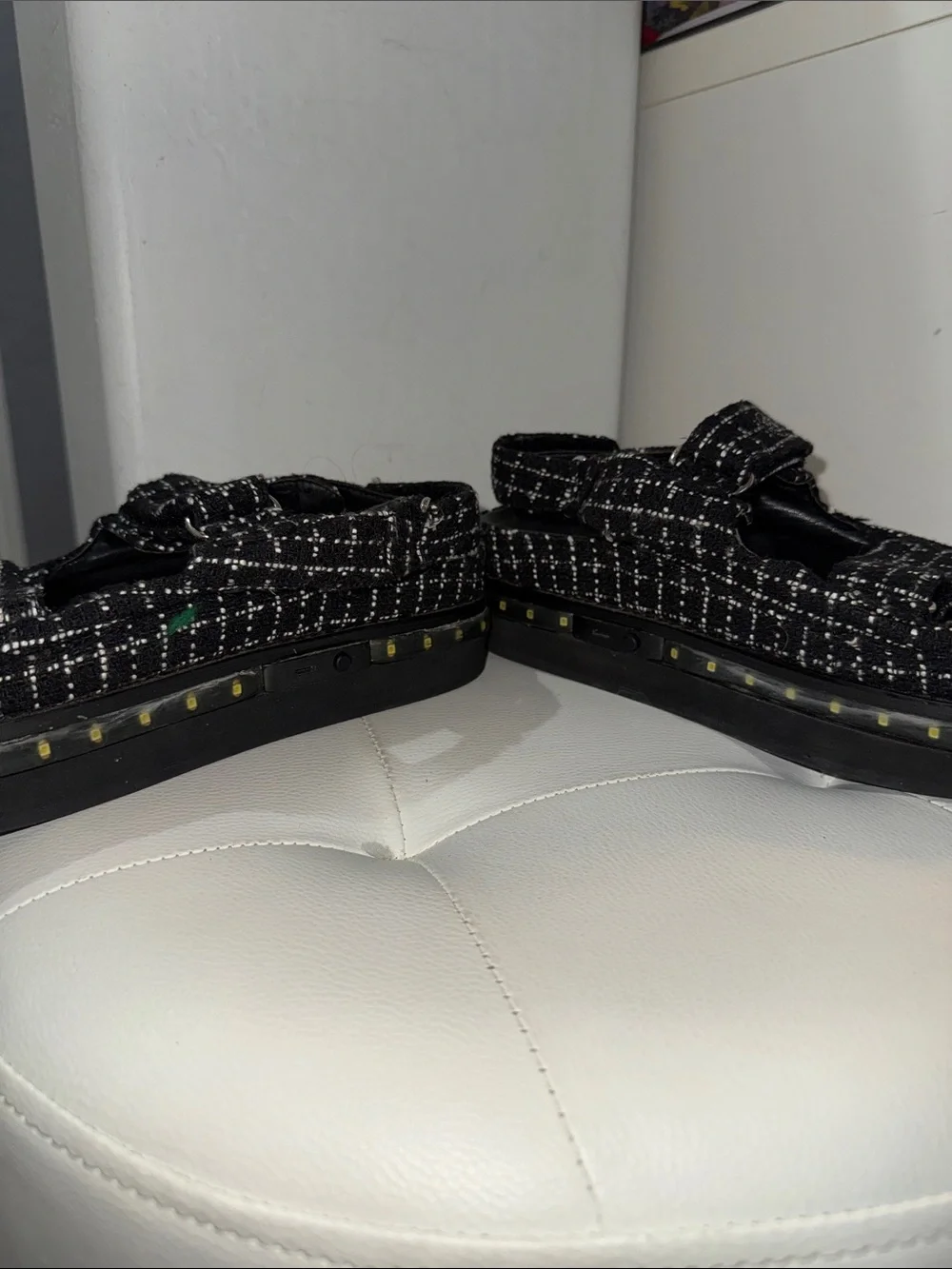 CHANEL Black Tweed women Velcro Sandals with Logo